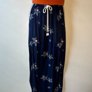 Mossimo Supply Co SZ L Navy print maxi skirt comfy resort office boho vintage 80